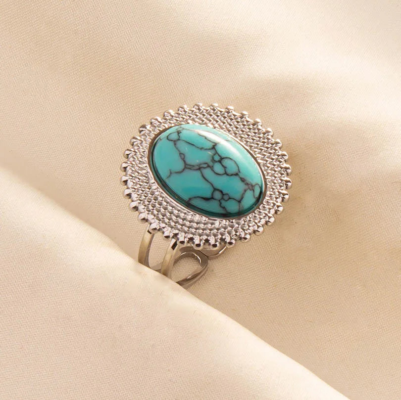 1pc Stainless Steel Boho Turquoise Open Finger Rings Trendy Adjustable Women Multi Layers Stackable
