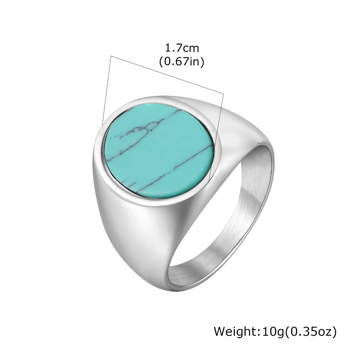 Vintage Stylish Natural Stone Turquoise Ring Waterproof Stainless Steel Signet Ring Vintage