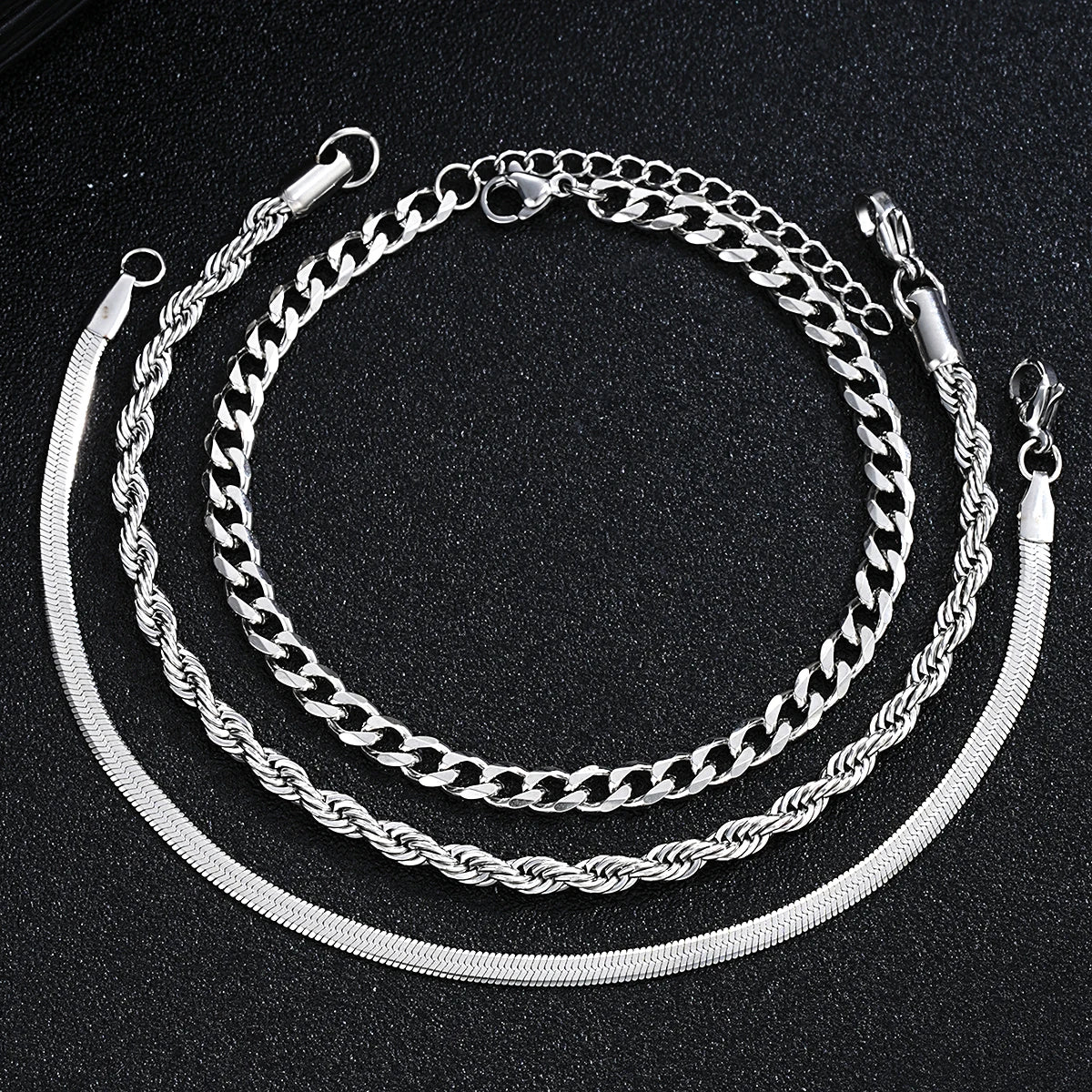 New Arrival Silver Tone Stainless Steel Jewelry Set Unisex Punk Vintage Smooth Ring Necklace Bracelet Waterproof Anti Tarnish Minimal Street Daily Wear Jewelry Gift For Men