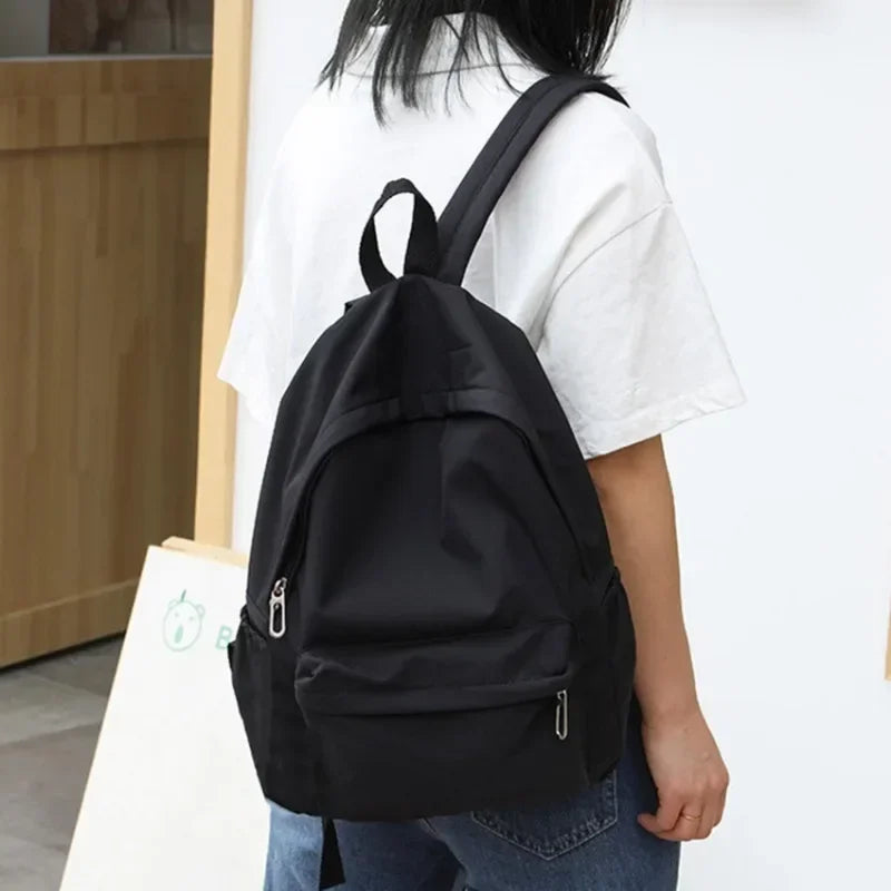 Simple Solid Color Backpack Women Nylon School Bags for Teenager Girls Bookbag Lady Travel Backbag Shoulder Bag