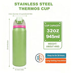 Owalaa avocado green 32oz/945ml stainless steel insulated water bottle with straw,for daily sports outdoor,perfect gift mbzr