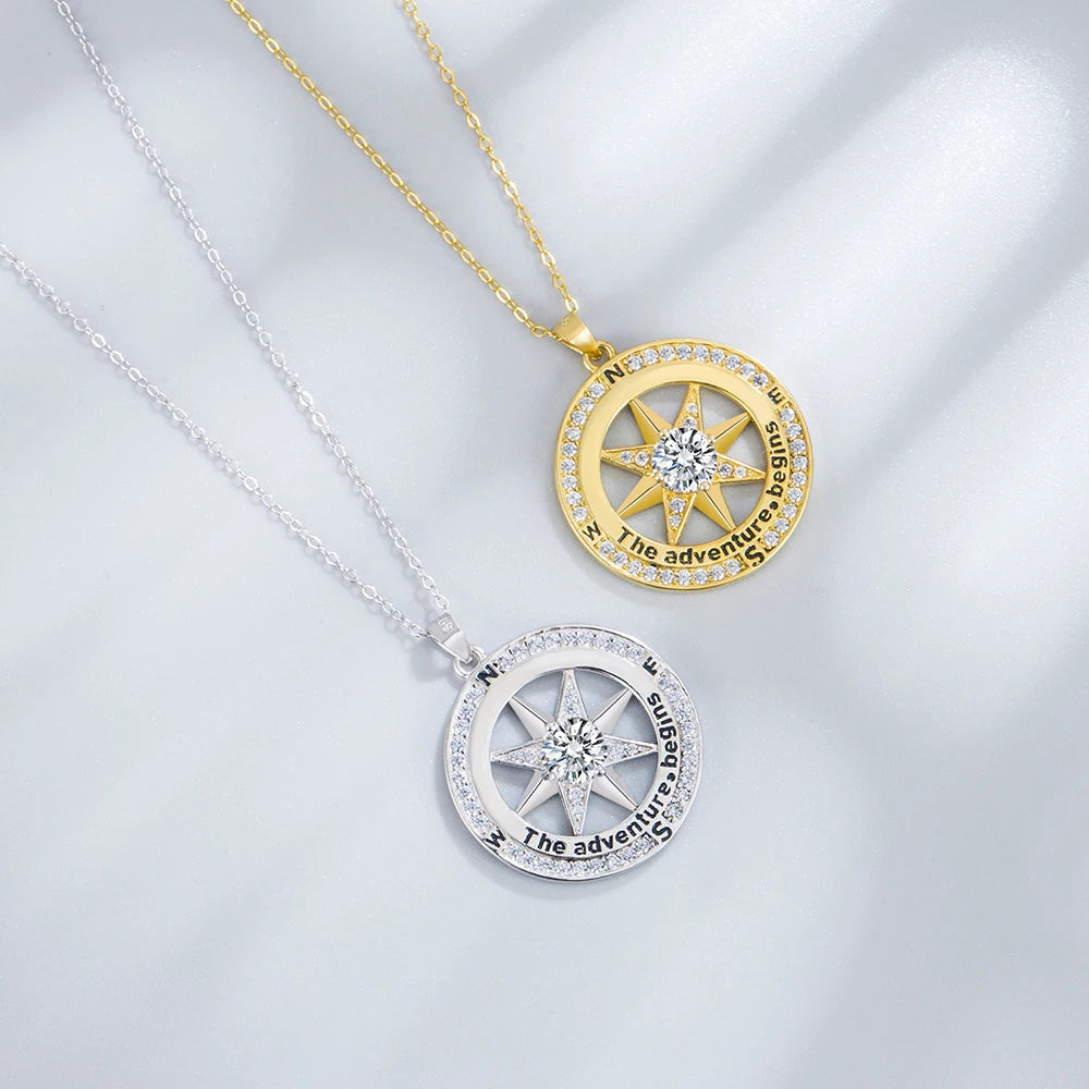 New 925 Sterling Silver Necklace Compass Necklace with Cubic Zirconia Stone for Women High Quality Jewelrys Gifts Stock in USA mbzr