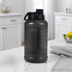 64 Fluid Ounces Water Bottle, Translucent Black, with Straw/ Chug 2 in 1 Lid, Light Weight, Reusable, Plastic mbzr