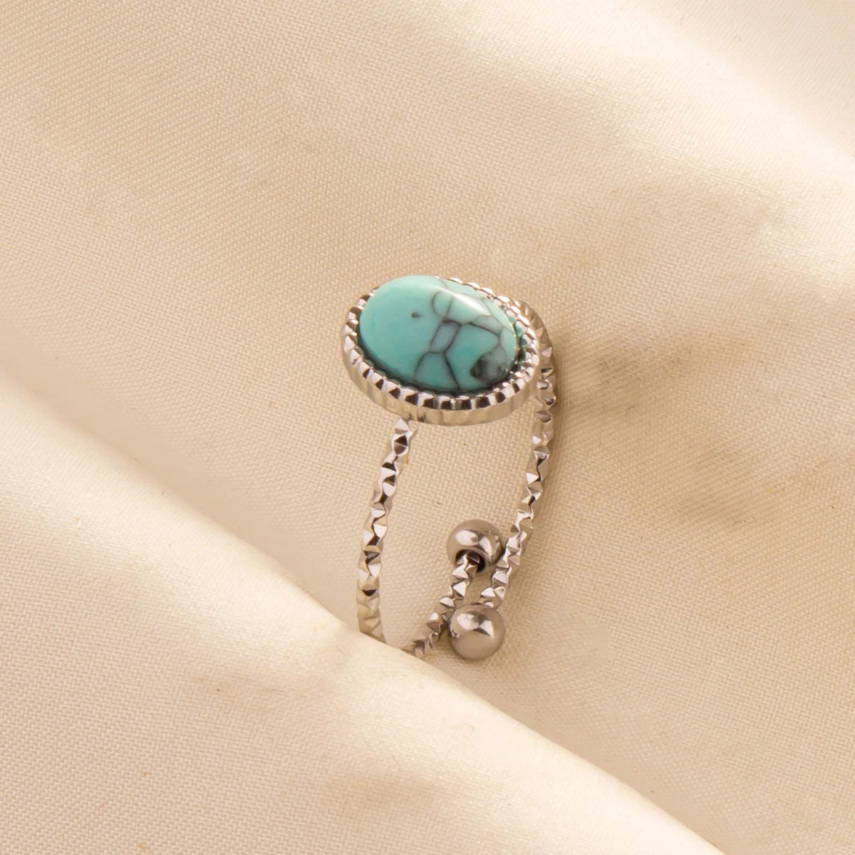 1pc Stainless Steel Boho Turquoise Open Finger Rings Trendy Adjustable Women Multi Layers Stackable