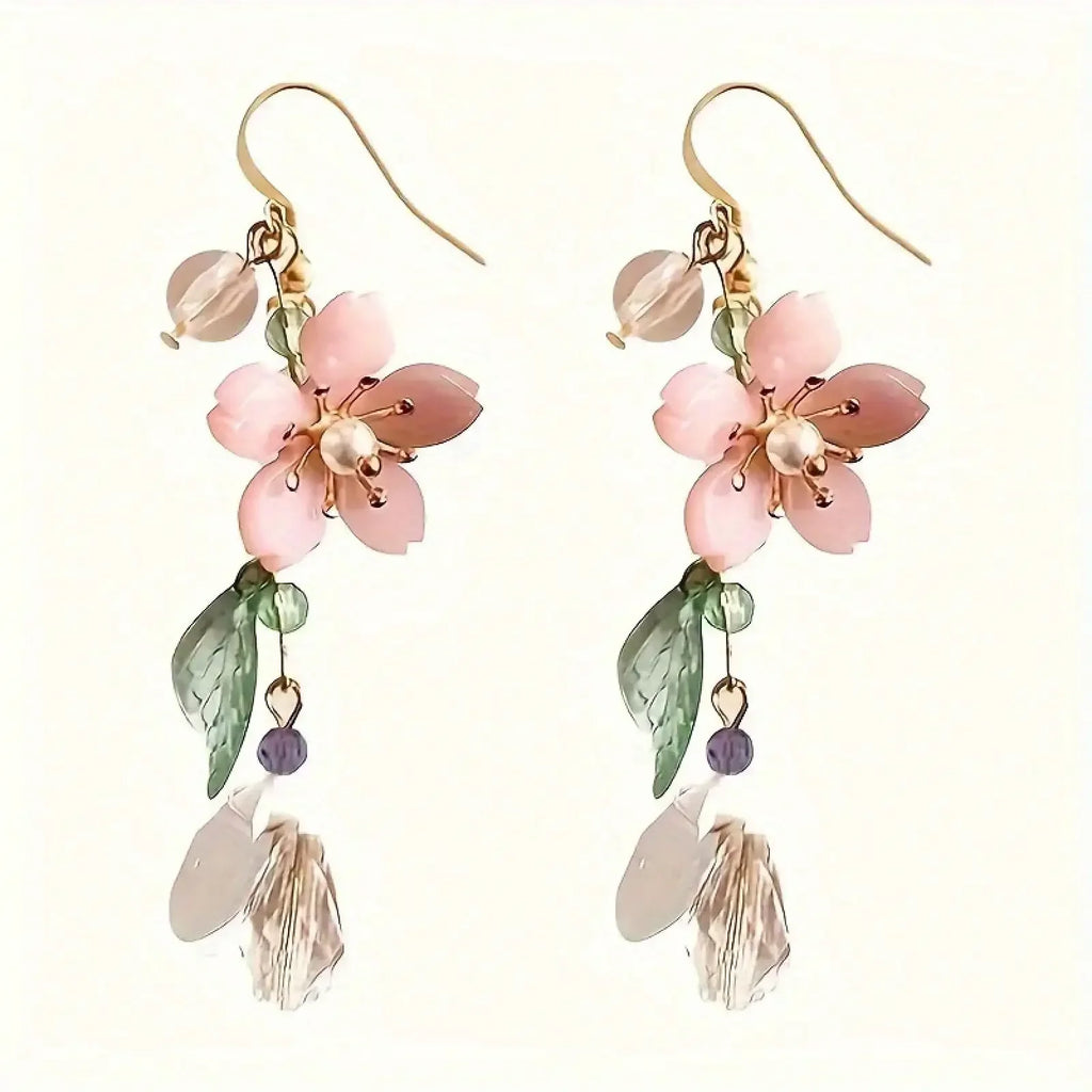 1 Pair Floral Cherry Blossom Drop Earrings For Women Asymmetrical Personalized Party Earrings, Perfect Valentine's Day Gift For mbzr