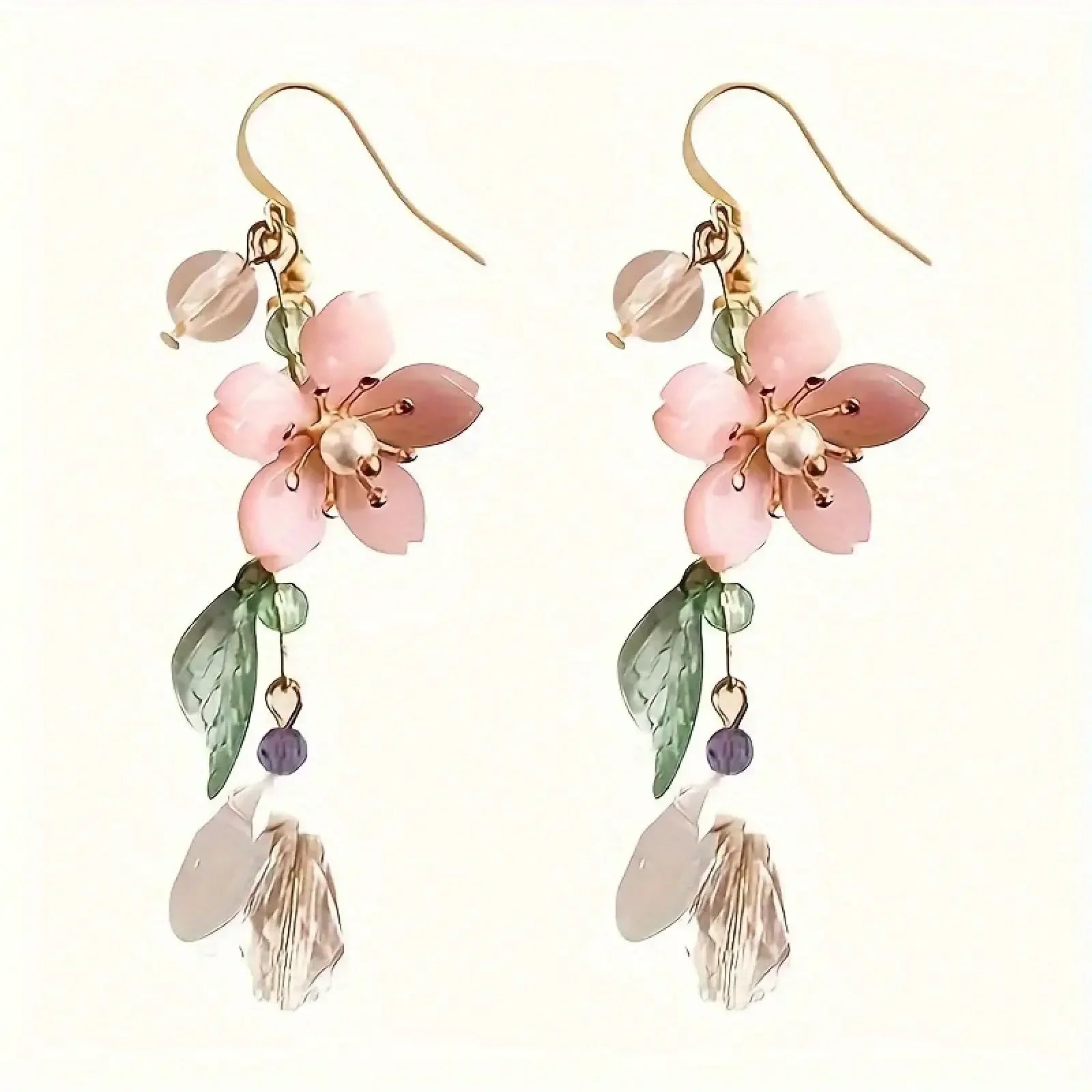 1 Pair Floral Cherry Blossom Drop Earrings For Women Asymmetrical Personalized Party Earrings, Perfect Valentine's Day Gift For mbzr