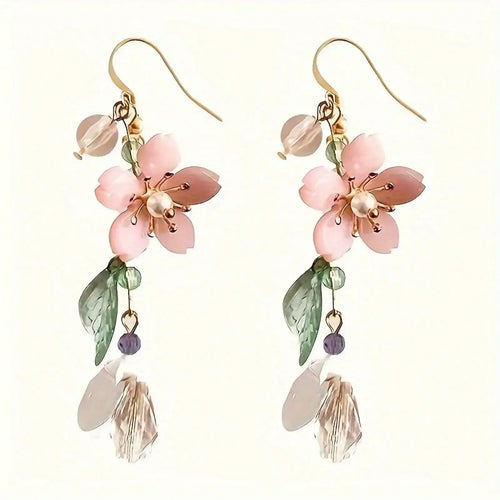 1 Pair Floral Cherry Blossom Drop Earrings For Women Asymmetrical Personalized Party Earrings, Perfect Valentine's Day Gift For mbzr