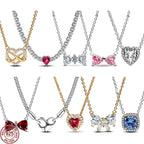 925 Sterling Silver Classic Bow Heart-shaped Necklace Exquisite Charm Jewelry Deliver Family Girlfriend Birthday Christmas Gift