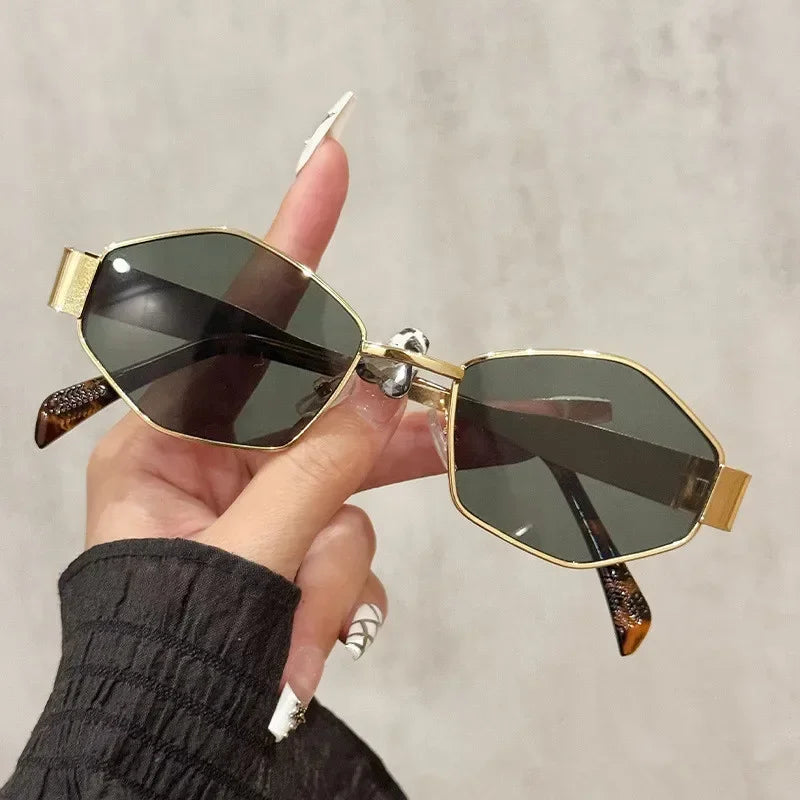 Fashion Polygonal Sunglasses Vintage Brand Rhombus Shades Unique Metal Frame