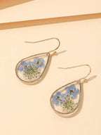 1pair Teardrop Shape Resin & Dried Flower Earrings With Glue Surface, Suitable For Women's Daily Wear,Natural Dried Flowers, Random Shapes And Colors Valentines,Mom,Mother,Mother's Day,Gift