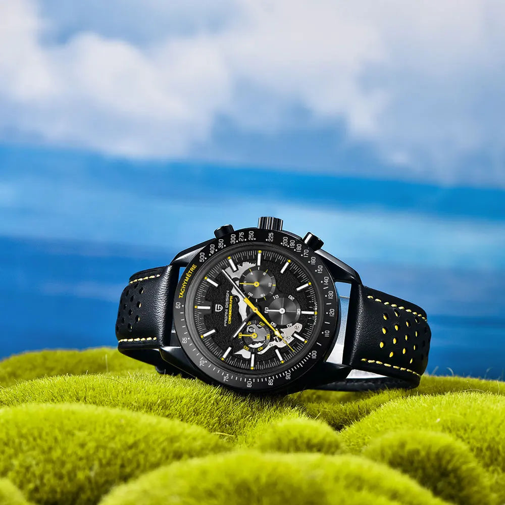PAGANI DESIGN 2025 New Moon Dark Men's Watches Luxury Quartz Watch Men Skeleton Sport Chronograph AR Sapphire glass Wrist Watch