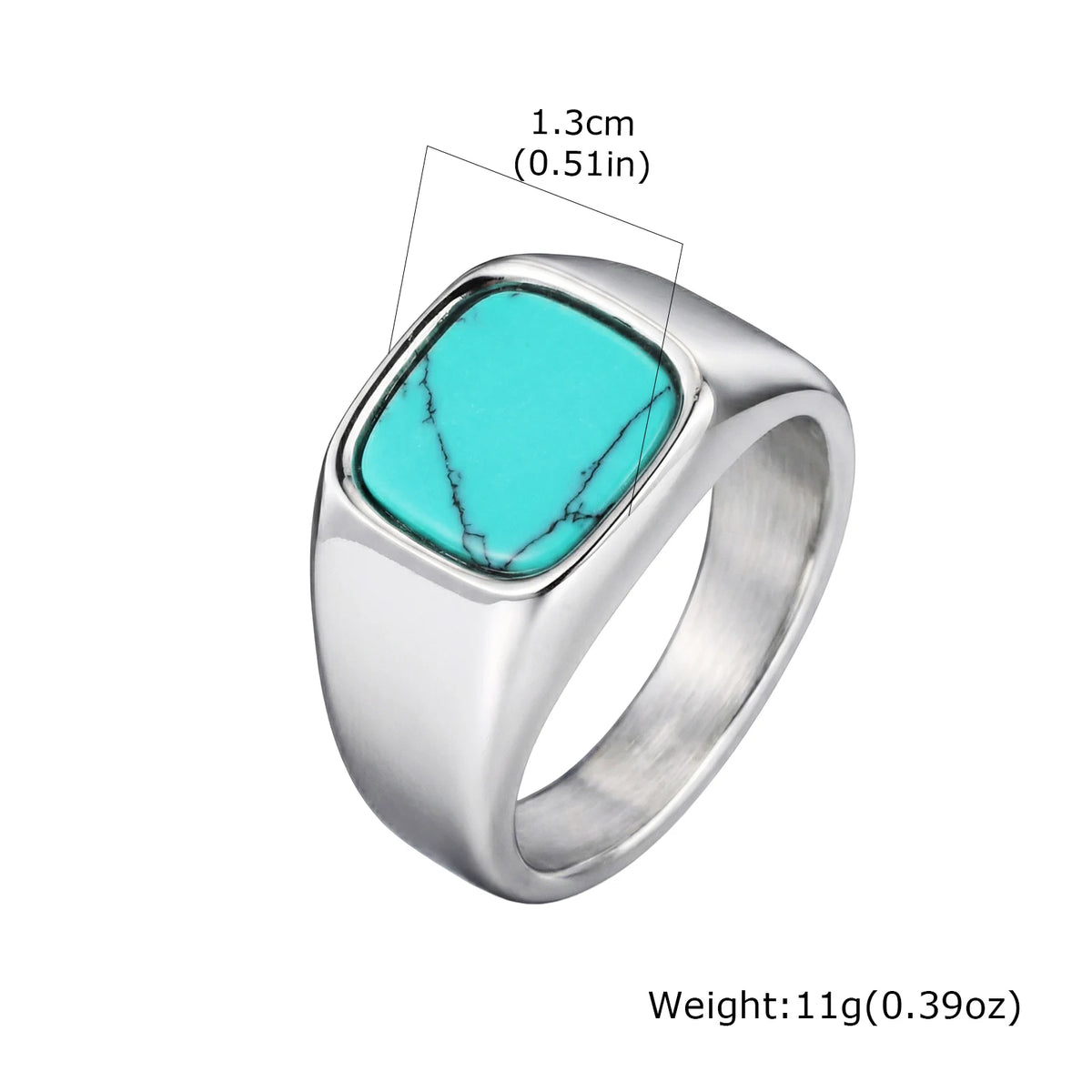 Vintage Stylish Natural Stone Turquoise Ring Waterproof Stainless Steel Signet Ring Vintage