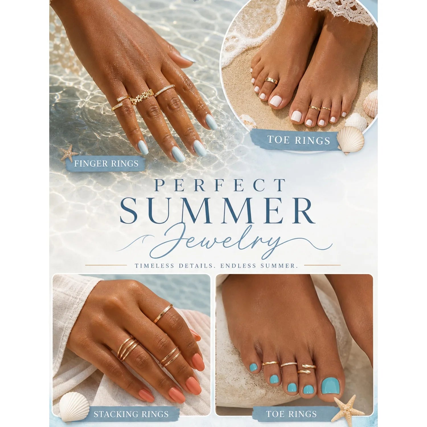 3Pcs Toe Rings for Women Non Tarnish 14K Gold Filled Adjustable Toe Ring Set Daisy CZ Plain Hug Triple Open Band Ring Summer Beach Foot Jewelry for Women