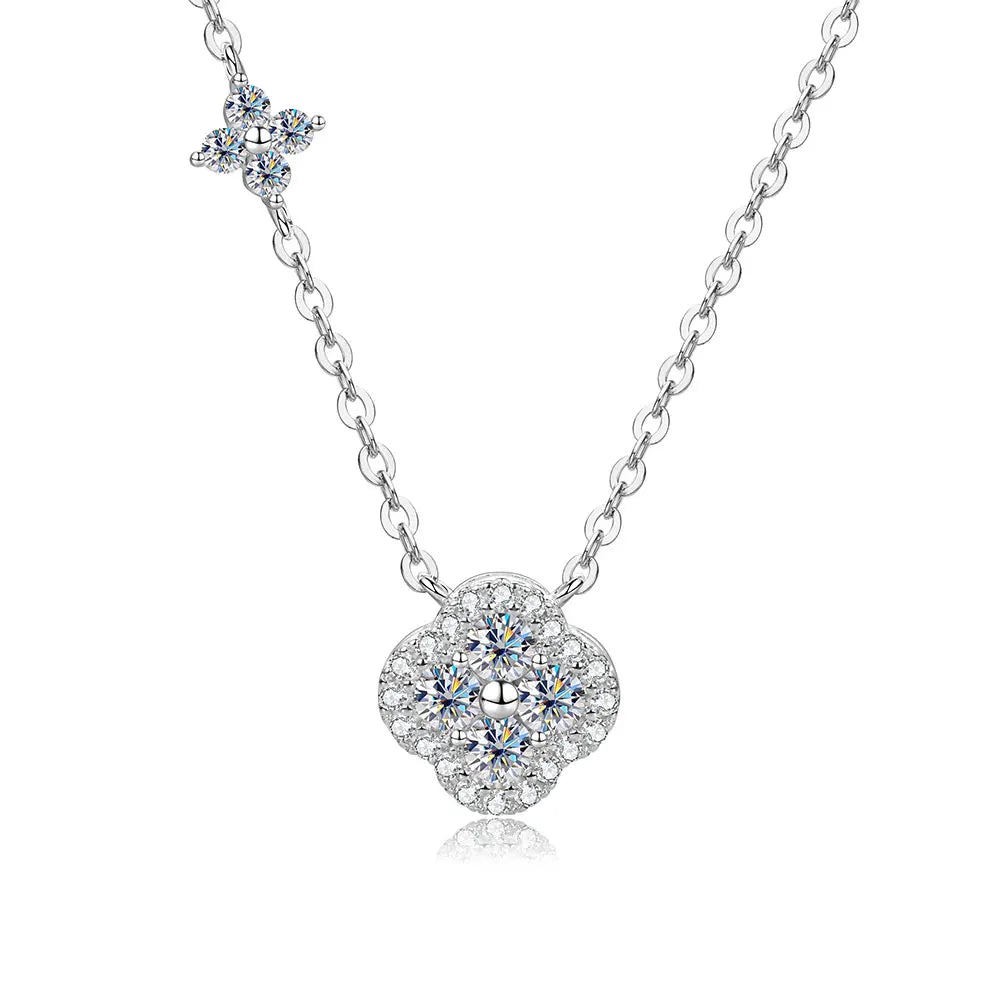 OXTAO 14K Gold Filled Clover Pendant Necklace 3mm D Color VVS1 Sweet Moissanite Four-leaf Flower Jewelry
