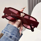 Retro Square Aviator Sunglasses — Burgundy Frames with a Cutout Bridge Design mbzr