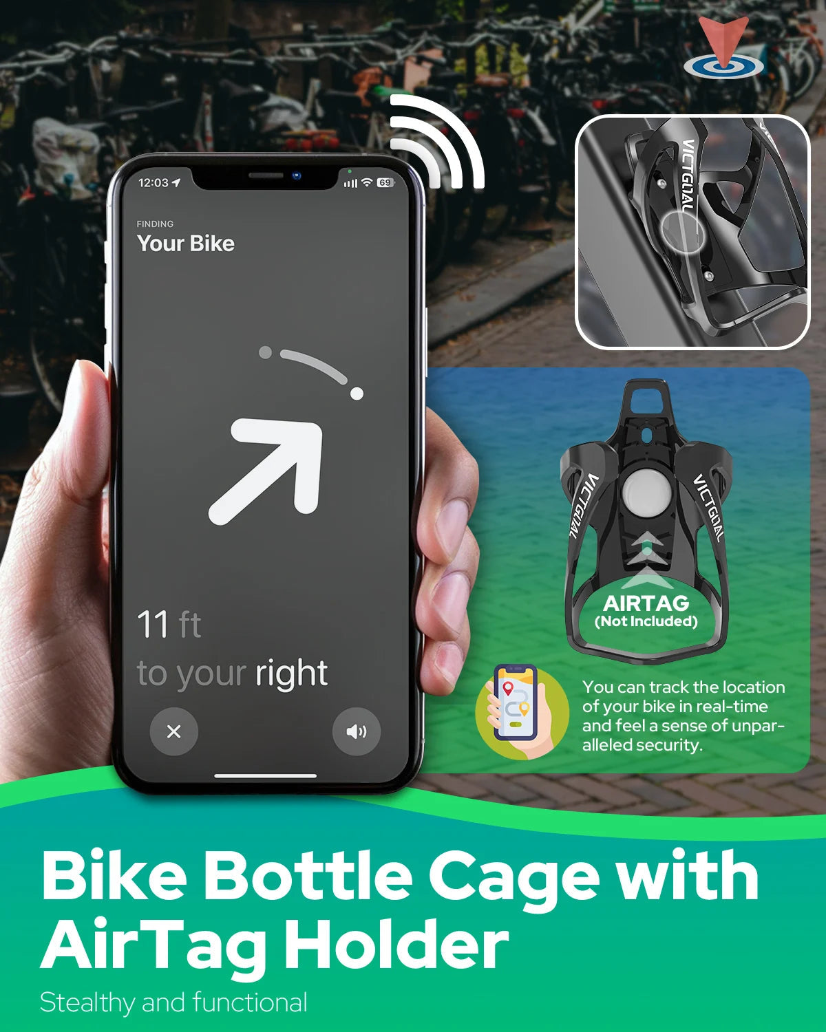 VICTGOAL Bicycle Water Bottle Holder Cage with Hidden AirTag Mount Squeeze Bottle mbzr