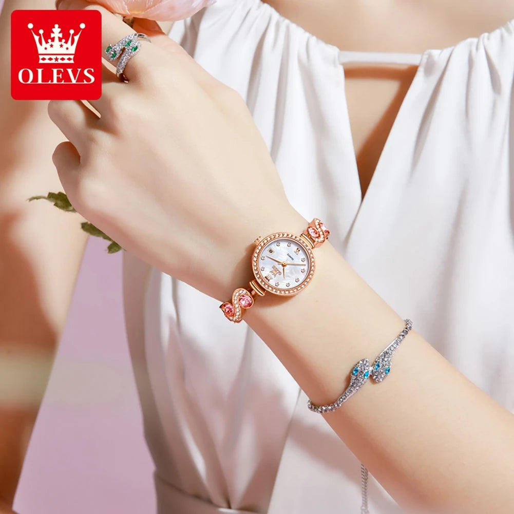 OLEVS 5633 Women Watch Dress Elegant All Diamond Bracelet Luxury Original Waterproof Watch HD Automatic Date Women Quartz Watch mbzr