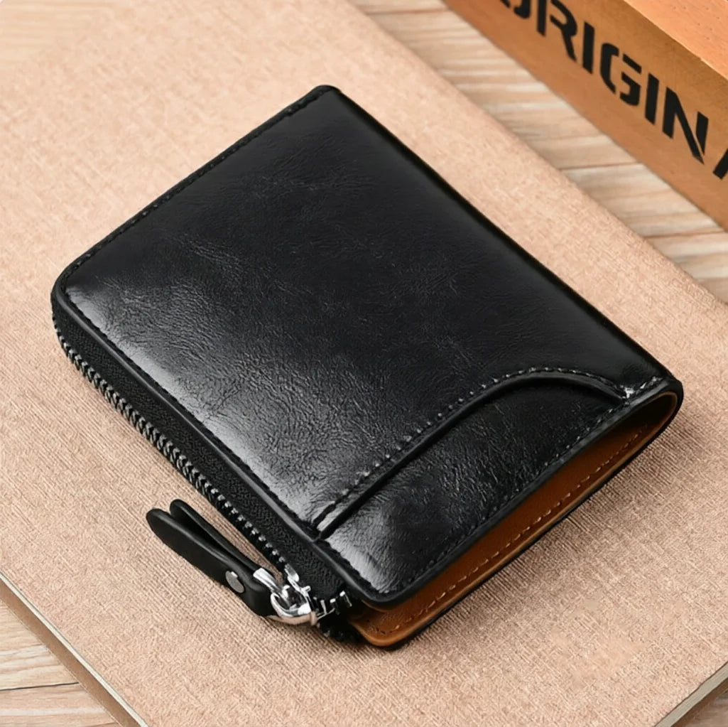 Men's Vintage PU Leather Short Wallet, Kangaroo Embossed Zipper Purse With Card Slots & Coin Pocket, 2 Colors Available