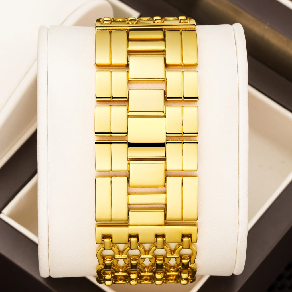 YaLaLuSi Full Gold Hollow Chain Ladies Watch Minimal Rhinestone Dot Dial Luxury Quartz Wristwatch Elegant Women  Gift