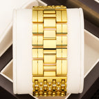 YaLaLuSi Full Gold Hollow Chain Ladies Watch Minimal Rhinestone Dot Dial Luxury Quartz Wristwatch Elegant Women  Gift