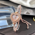 New Fashion Heart-shaped Ribbon-Strap Diamond-Studded Flower Watch for Women with Adjustable Bracelet mbzr