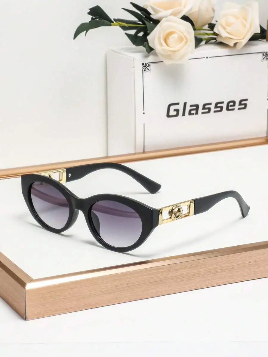 Womens Oval Plastic Fashion Sunglasses With Gold Tone Accents For Vacation Driving And Casual Wear mbzr