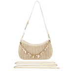 Bohemian Summer Straw Shoulder Bag with Ocean Shell, Starfish for Women Beach Vacation & Tropical Getaways Wrapped Handbags Ladies Handheld Crossbody Bags Totes mbzr