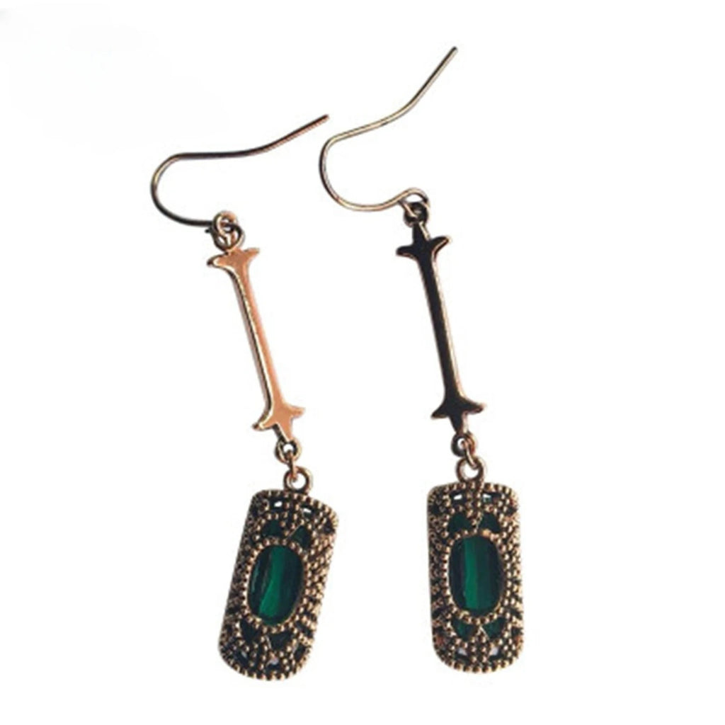 Long Tassel Dangle Earrings Vintage Copper Crystal Green Gemstone Drop Earrings for Women Elegant Bohemian Jewelry Wedding Party