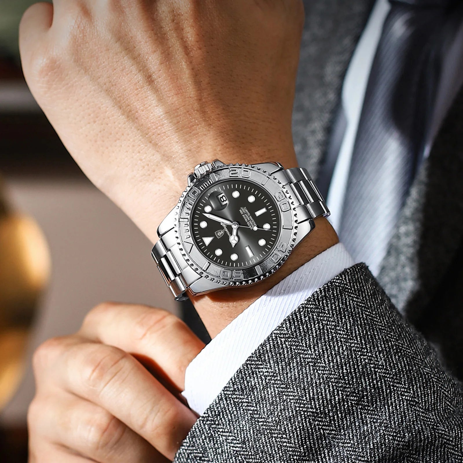 POEDAGAR Luxury Classic Man Wristwatch Waterproof Luminous Date Business Male Clock Stainless Steel Fashion Quartz Men's Watches mbzr