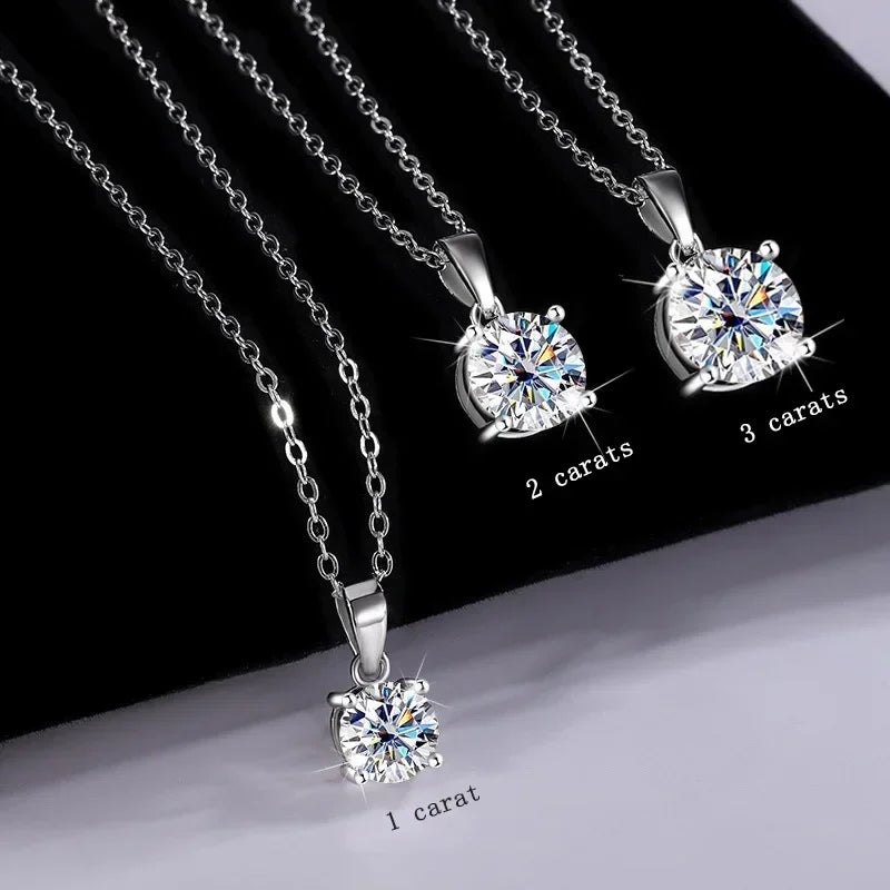 Fashion New S925 Sterling Silver Moissanite Pendant for Women Collarbone Chain 1-3 Carats Four Claw Simple Necklace Wholesale