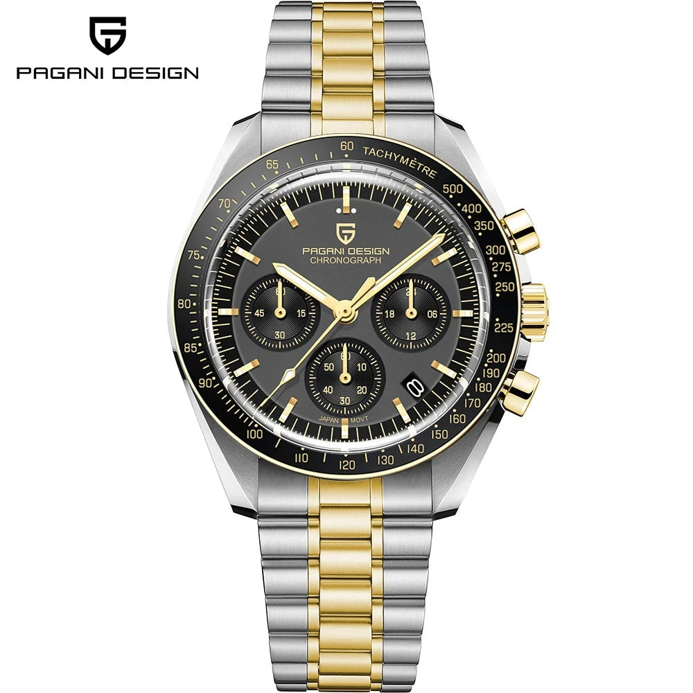 PAGANI DESIGN 2026 New Moon Watch Retro Quartz Watches For Men Stainless steel Luminous waterproof Luxury Sport Chronograph Man