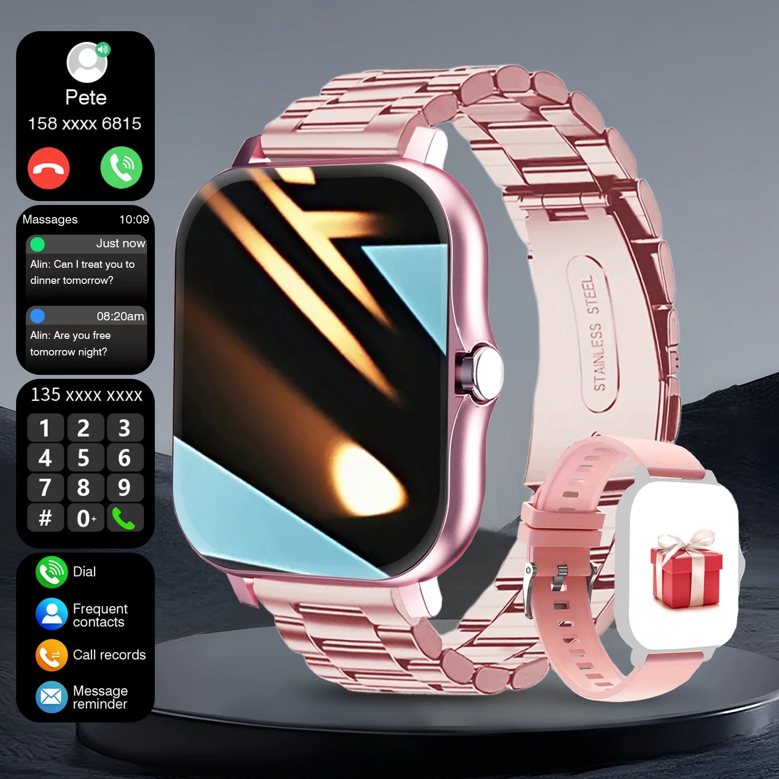 2025 Fitness Smart Watch for Men Women HD Screen: Durable Stainless Steel Strap Bluetooth Wireless Calling Message Reminder