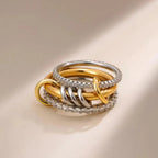 New Stainless Steel Cubic Zirconia Stackable Rings for Women 18k GoldPlating Multi-Link Connected Statement Ring Stack Jewelry