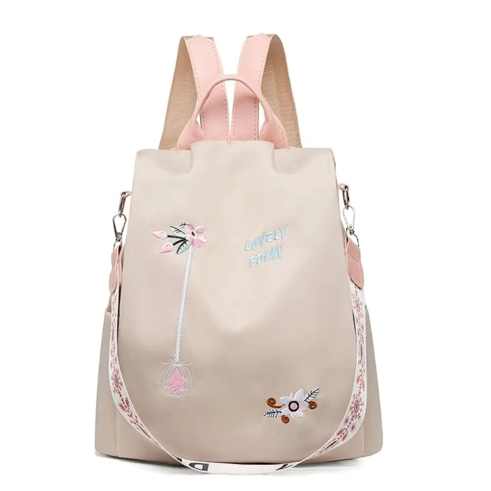 Waterproof Oxford Women Backpack Fashion Anti-theft School Bag Embroidery Designer Female Large Capacity Travel Shoulder Handbag