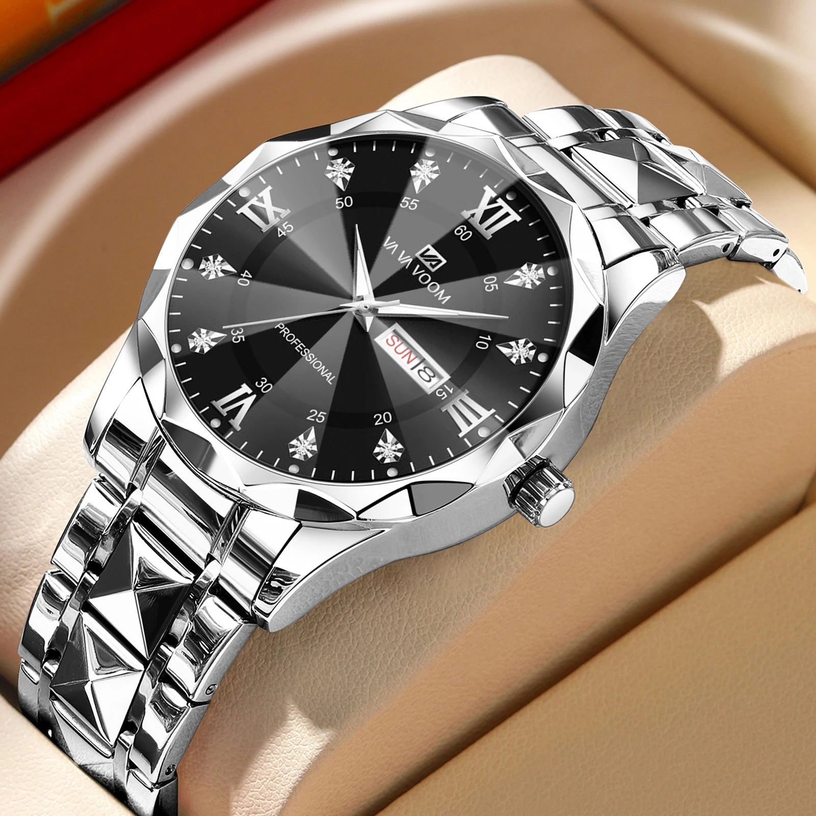 VA VA VOOM Hot Selling Original Blue Gold Quartz Watch Men Fashion High Quality Rhombus Design Fashion Business Japanese Movement Gold Stainless Steel Fashion Clock Sports Gift Watch for Men mbzr