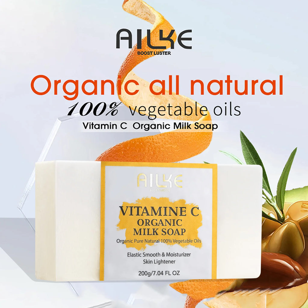 Ailke organic milk soaps containing vitamin C, whitening, wrinkle reducing, anti-aging, smoothing, and softening the skin,200g mbzr