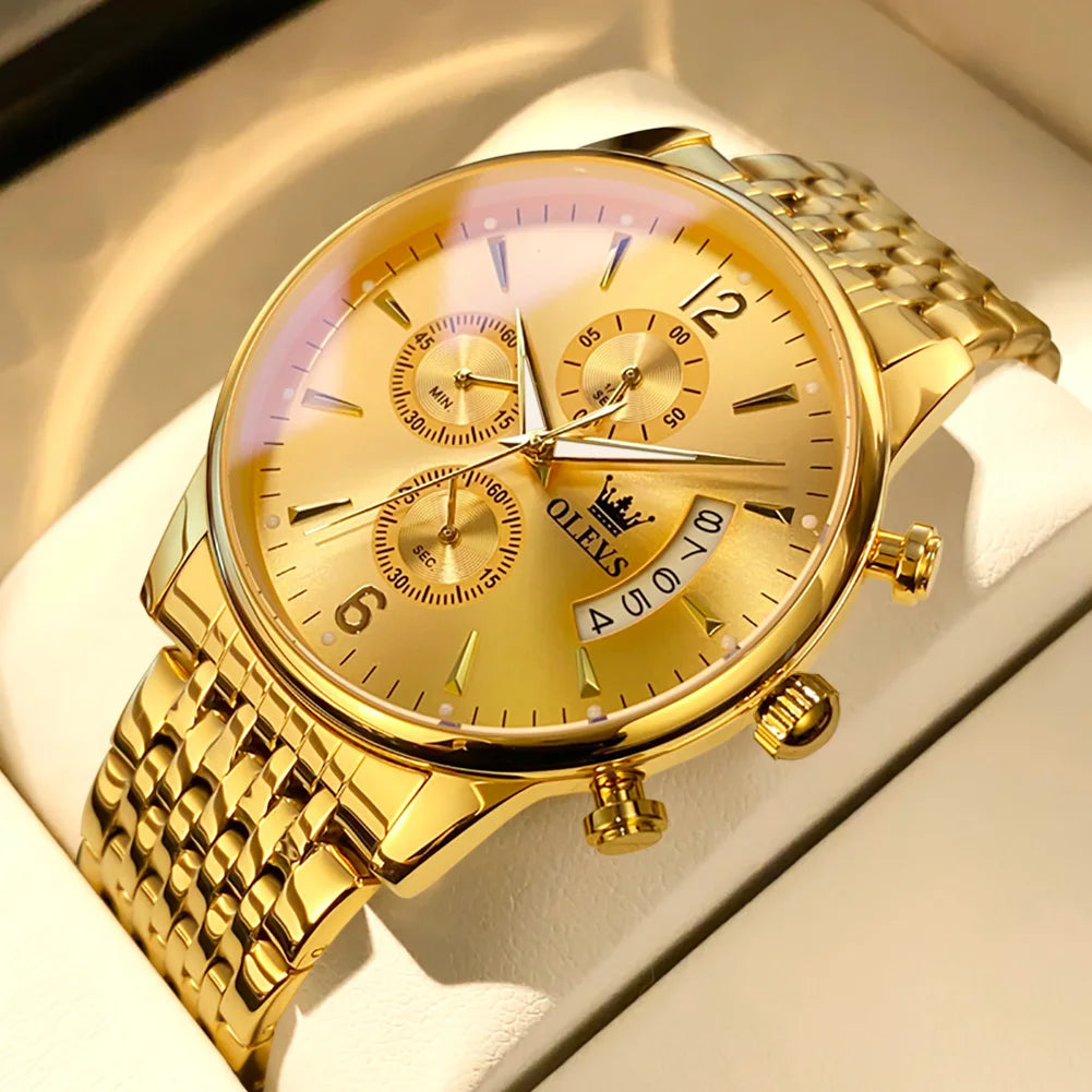 OLEVS Men's Watches Waterproof Luminous Sport Watch Chronograph Multifunction Business Fashion Gold Men's Quartz Watch 2867 mbzr