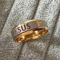 Men's Jesus Cross Engraved Wide Band Ring Titanium Steel Gold Plated