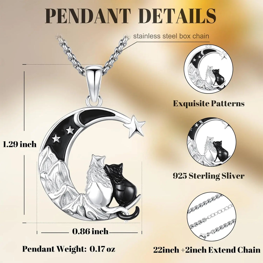 Black Cat Necklace 925 Sterling Silver  Animal Pendant Jewelry Gifts for Women Men Animal Lovers Graduation Christmas Birthday mbzr