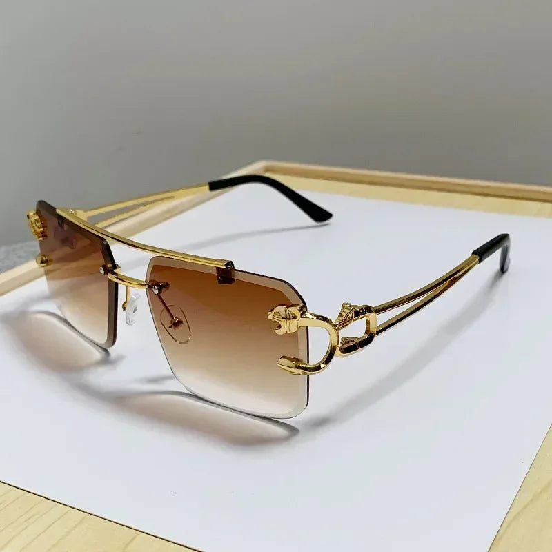 Rimless Square Sunglasses For Men And Women Brand Designer Vintage Luxury Retro Mirror Fashionable And Individualistic Sunglasses Suitable For Daily Wear Festival Gifts Dance Parties Travel And Parties Oculos De Sol