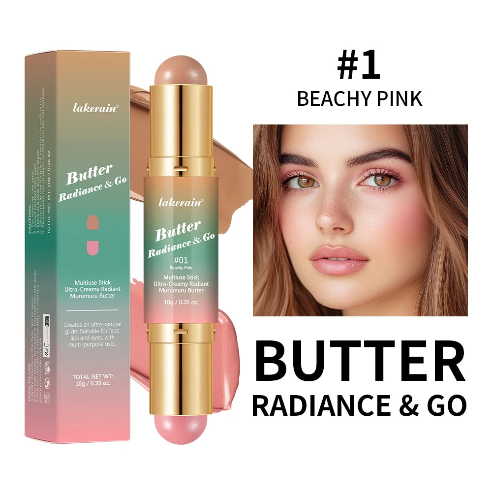 Multiuse Double Head Blush Bronzer Stick Butter Glow & Go Light Glossy Face Contour Blush Stick Long Lasting Waterproof Blusher mbzr
