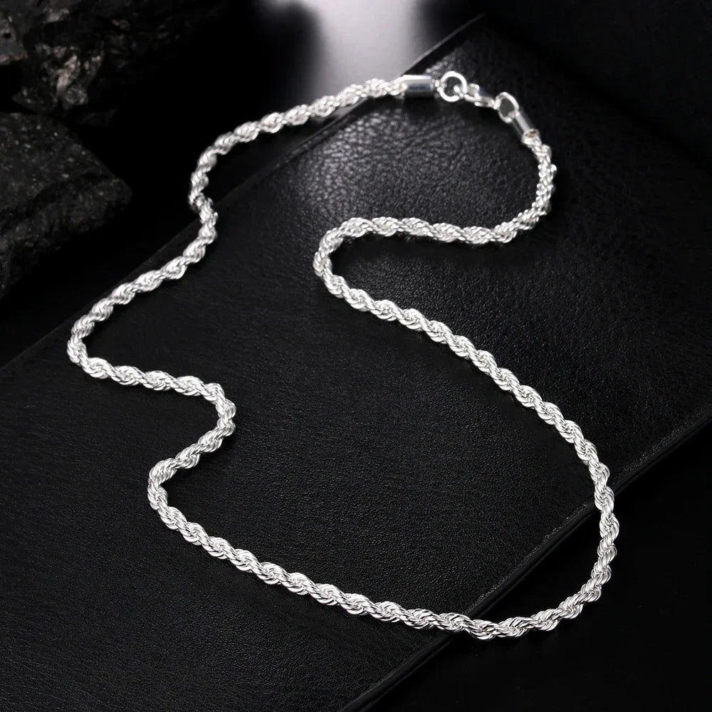 Hot Charms Fine 4MM Rope Chain 925 Sterling Silver Necklaces for Woman Men Classic Fashion Jewelry Wedding Party Holiday Gifts mbzr