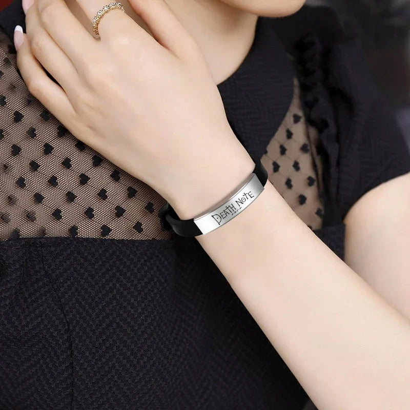 Anime Death Note Black Silicone Cuff Bangle Stainless Steel Bracelets Gift Jewelry for Women and Men Fans Collection