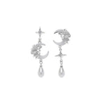 Fashion Asymmetric Shiny Star Moon Drop Earrings for Women Exquisite Metal Crystal Pearl Earrings Aesthetic Jewelry Accessories
