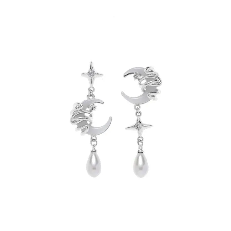 Fashion Asymmetric Shiny Star Moon Drop Earrings for Women Exquisite Metal Crystal Pearl Earrings Aesthetic Jewelry Accessories