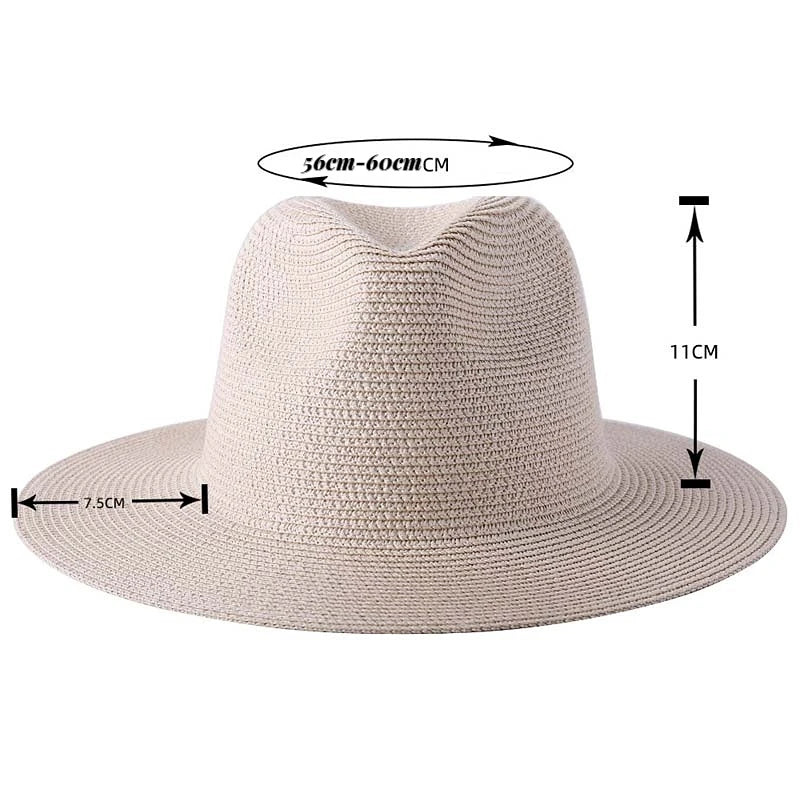 Natural Panama Summer Straw Hat Summer Wide Brim Beach UV Protection Fedora Sun Hat