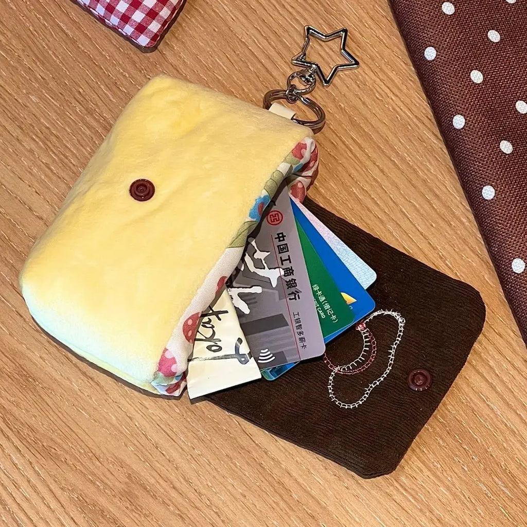 Multifunctional Small Pouch for Girls Cute Cherry Pudding Plush Coin Purse Mini Cartoon Portable Wallet for Cards Earphones Case