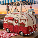 Vintage RV-style handbag, fashionable printed red rose heart design, large-capacity vacation travel beach bag, commuter tote bag for women, short-trip gym bag, multifunctional short-trip travel sports bag mbzr