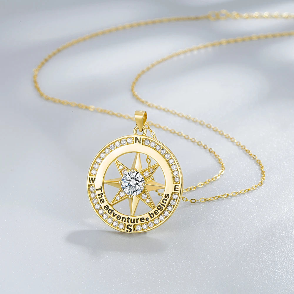 New 925 Sterling Silver Necklace Compass Necklace with Cubic Zirconia Stone for Women High Quality Jewelrys Gifts Stock in USA mbzr