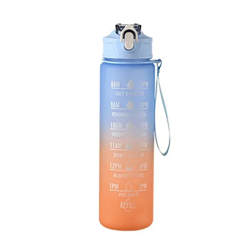 1pc Gradient Sports Water Bottle with Straw & Time Marker for Outdoor Fitness Hiking & Gym Leakproof Travel Water Bottle mbzr